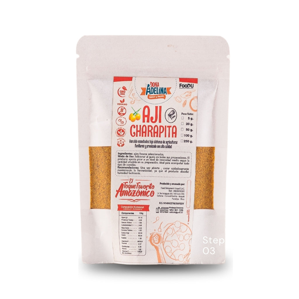 Ají charapita deshidratada en polvo presentación doypack