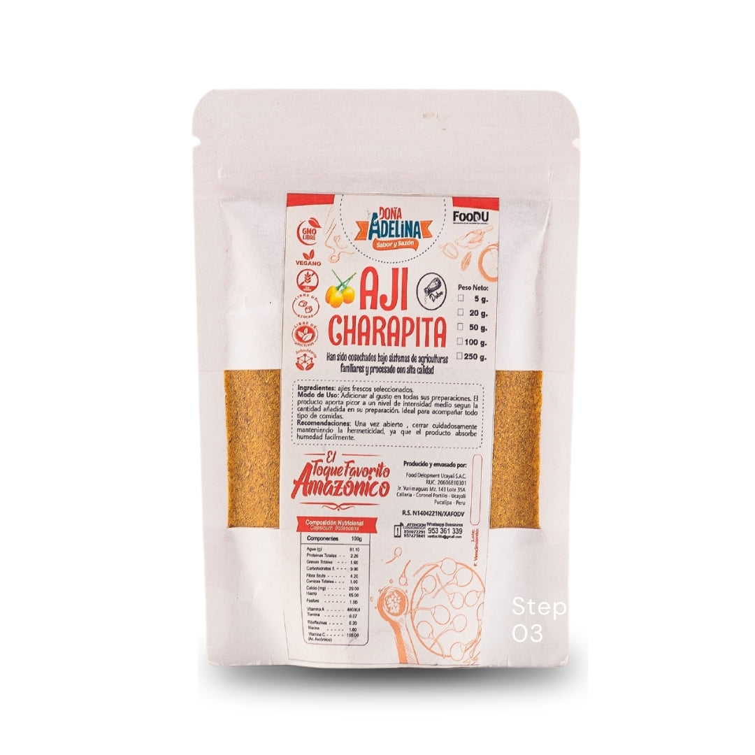 Ají charapita deshidratada en polvo presentación doypack